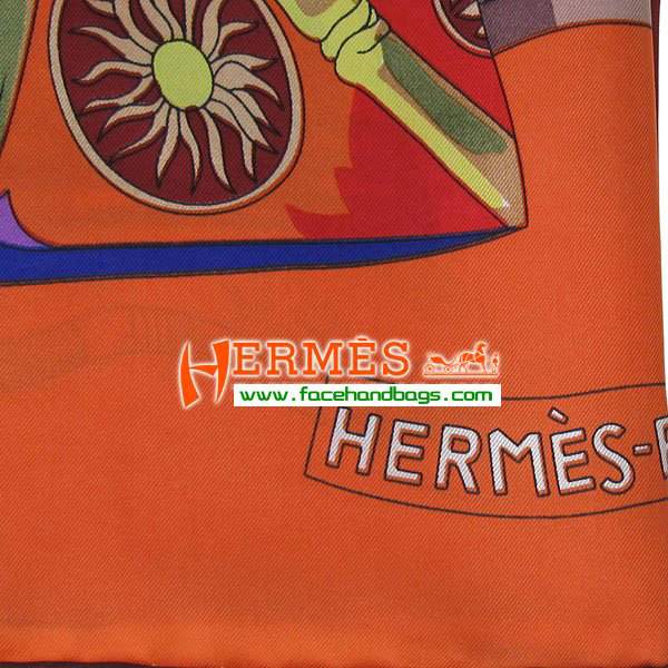 Hermes 100% Silk Square Scarf Light Orange HESISS 130 x 130 - Click Image to Close
